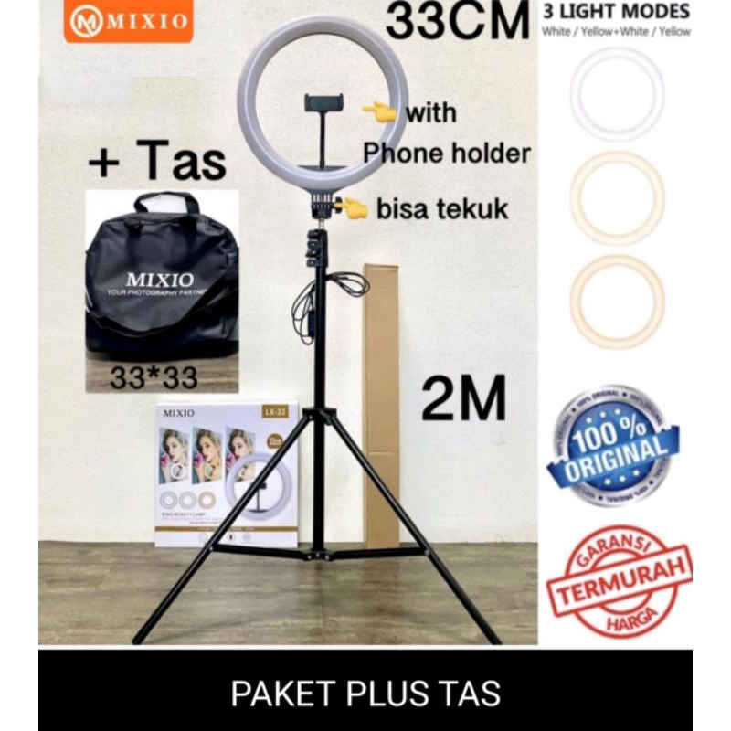 MIXIO Ring Light 33cm + Tas + Light Stand Tripod 2M Selfie Livestreamer