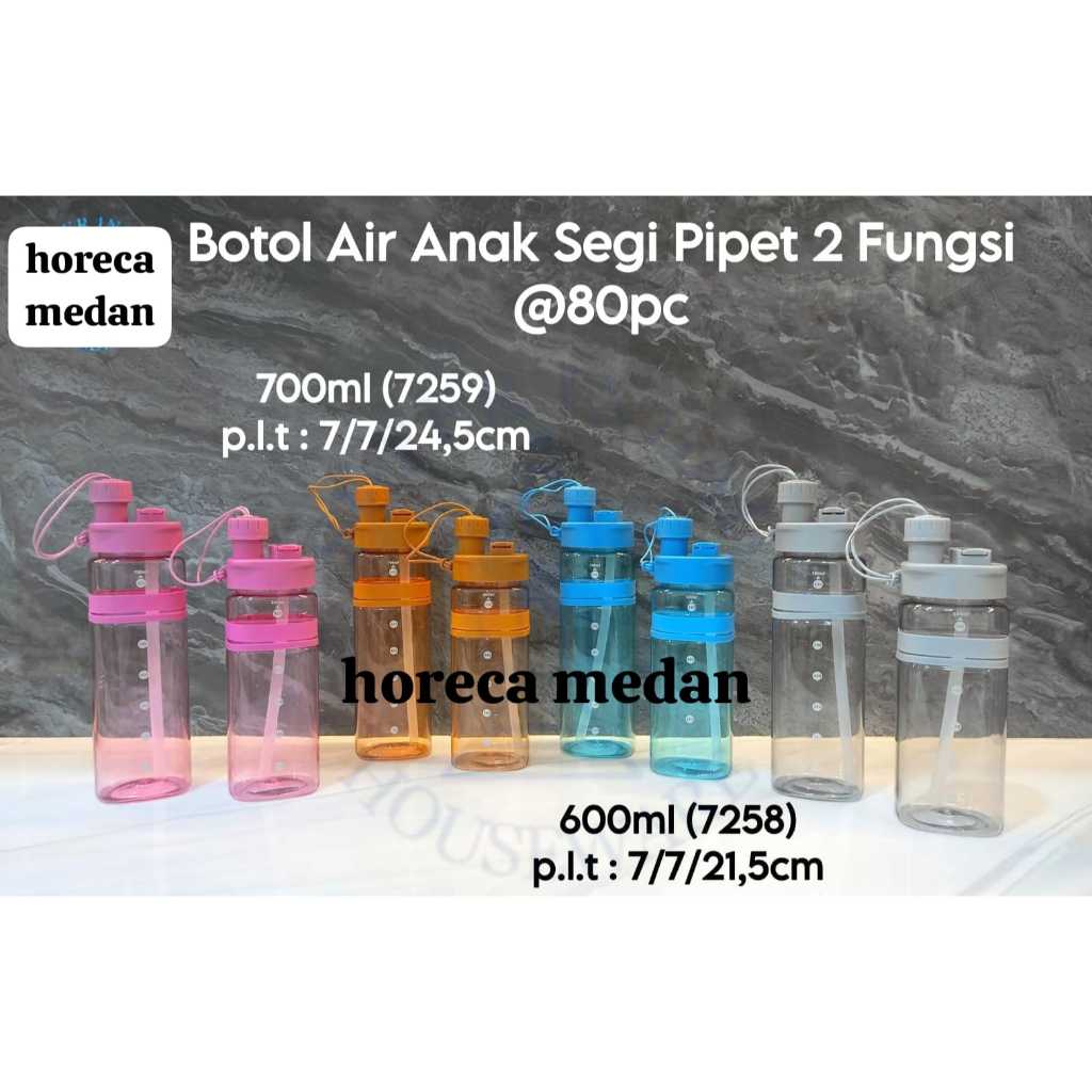 Botol air minum plastik / Tempat air minum anak dengan sedotan silicone 600ml 700ml BPA FREE