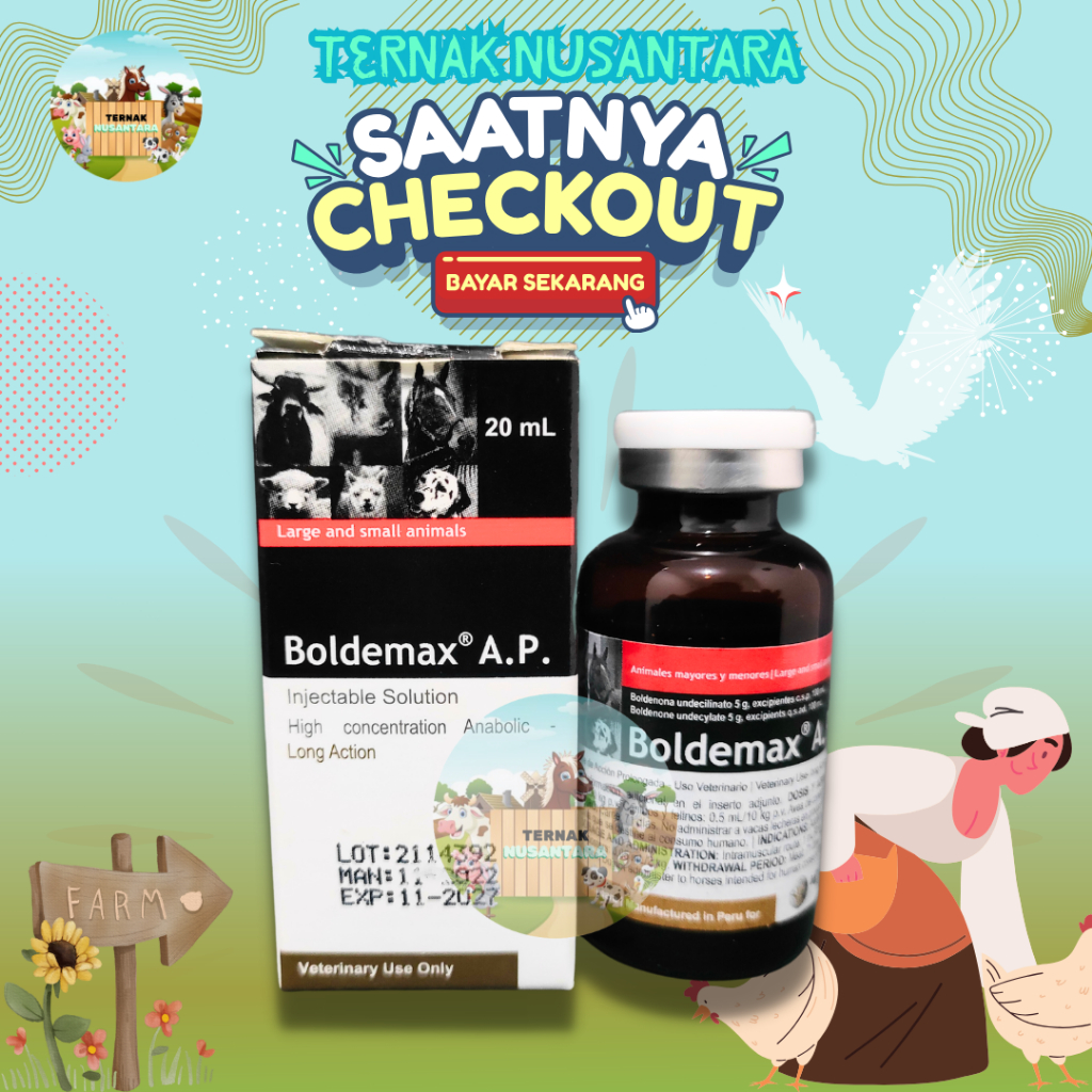 Boldemax AP 20 ml - Obat Penggemuk Sapi Kambing Kuda Anjing Kucing Kelinci Hewan Babi Ayam