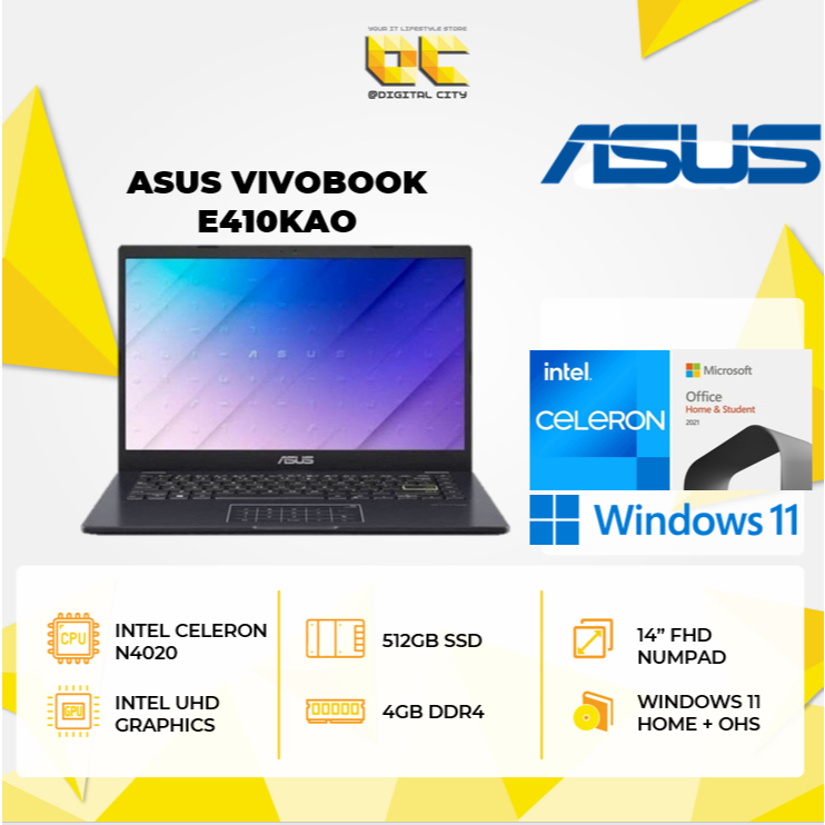 Asus E410KAO-FHD456 /Celeron N4500/4GB/512GB SSD/14″/Win 11 Home+OHS 2021/Peacock Blue