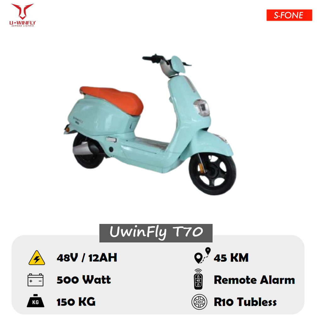 Sepeda Listrik UWINFLY T70 Accu 48/12 Motor 500Watt Battery Lithium