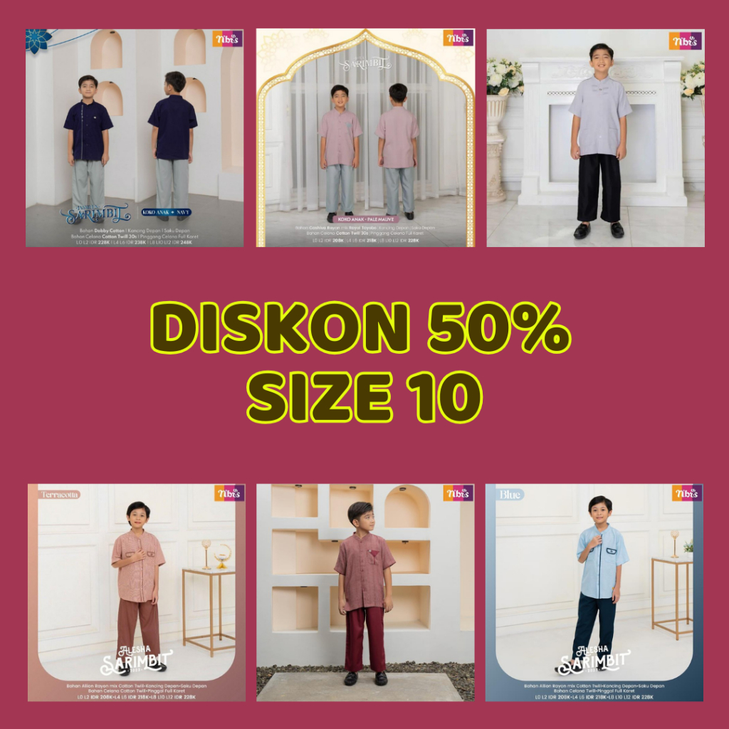 Diskon 50% Baju Muslim Nibras Koko Anak Set Celana Usia 9 - 10 Tahun
