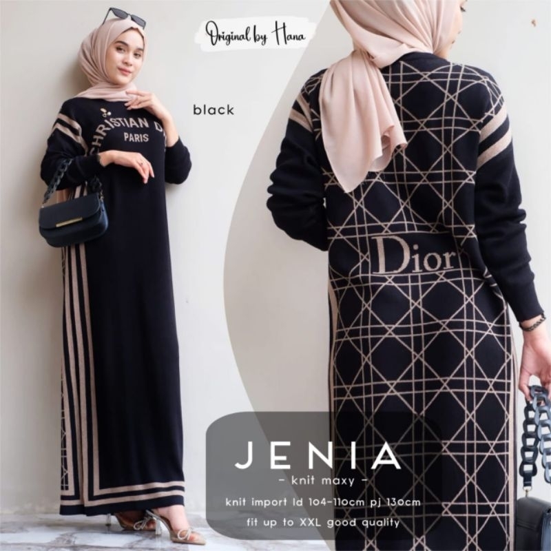 JENIA MAXY ORI HANA  Gamis Motif Baru Maxy Dress Rajut Import Kekinian Terlaris