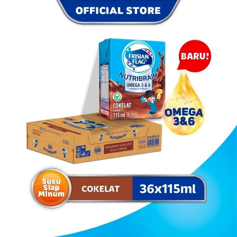 

[1 Karton] Frisian Flag Omega Susu UHT Chocolate & Strawberry 115ml isi 36 pcs