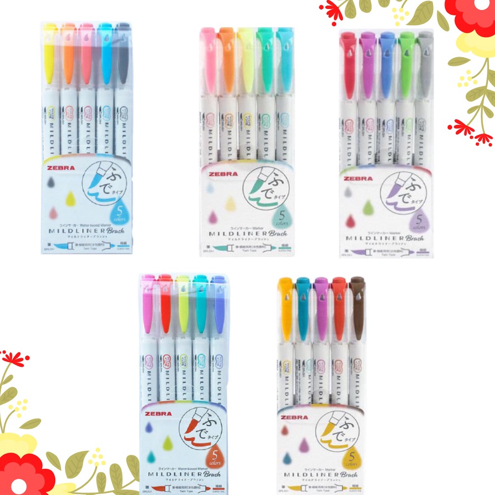 

ART B4I3 Mildliner Zebra Brush Set5 Highlighter Double Sided Brush Extra Fine