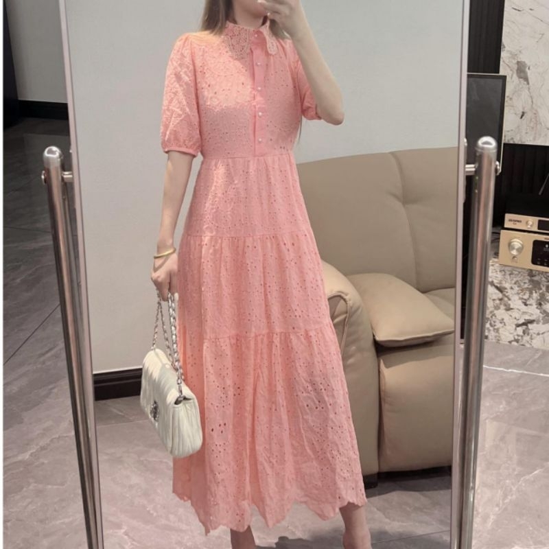 58700 Baju Mididress NELIANNA EMBROIDERED COTTON KATBOL MIDI DRESS hijau pink putih mocca dres Korea