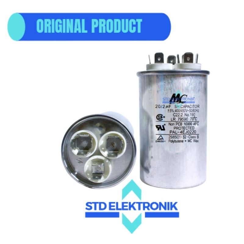Kapasitor AC 1/2 PK 20/2 uf MC - Capasitor MC 20+2uf untuk AC 1/2 PK daikin, LG, panasonic, changhon