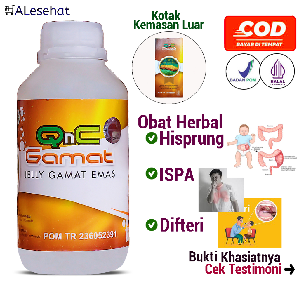 Obat Hisprung, Difteri & ISPA untuk Anak, Bayi, Dewasa Herbal Qnc Jelly Gamat