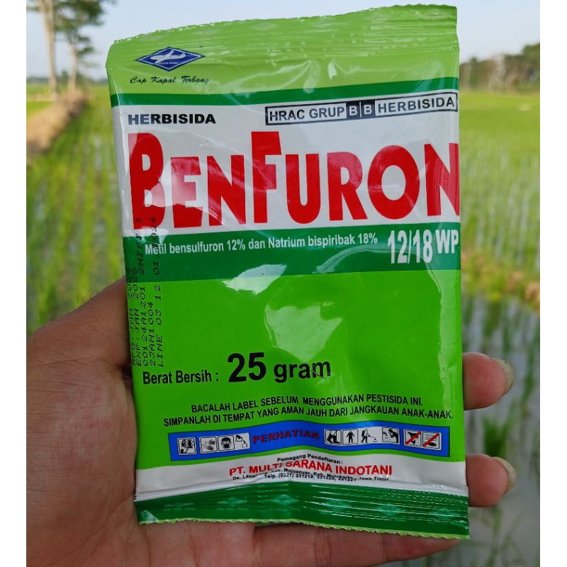 Herbisida Benfuron 12/18 WP 25 gram#obat rumput purna tumbuh tidak toxix pada padi#
