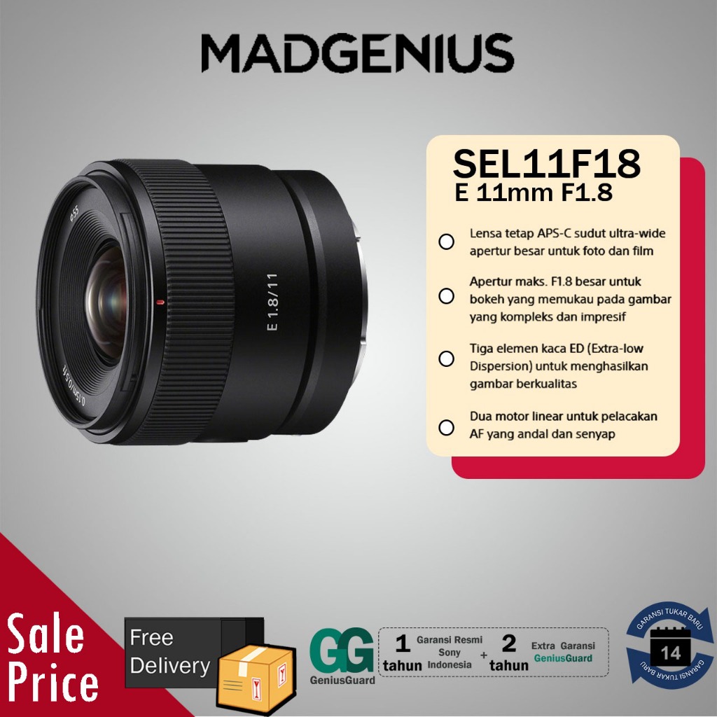 SONY Original Lensa Sony E 11mm F1.8 / Lensa APS-C sudut ultra-wide / Lensa Wide / Lensa Kamera SEL1