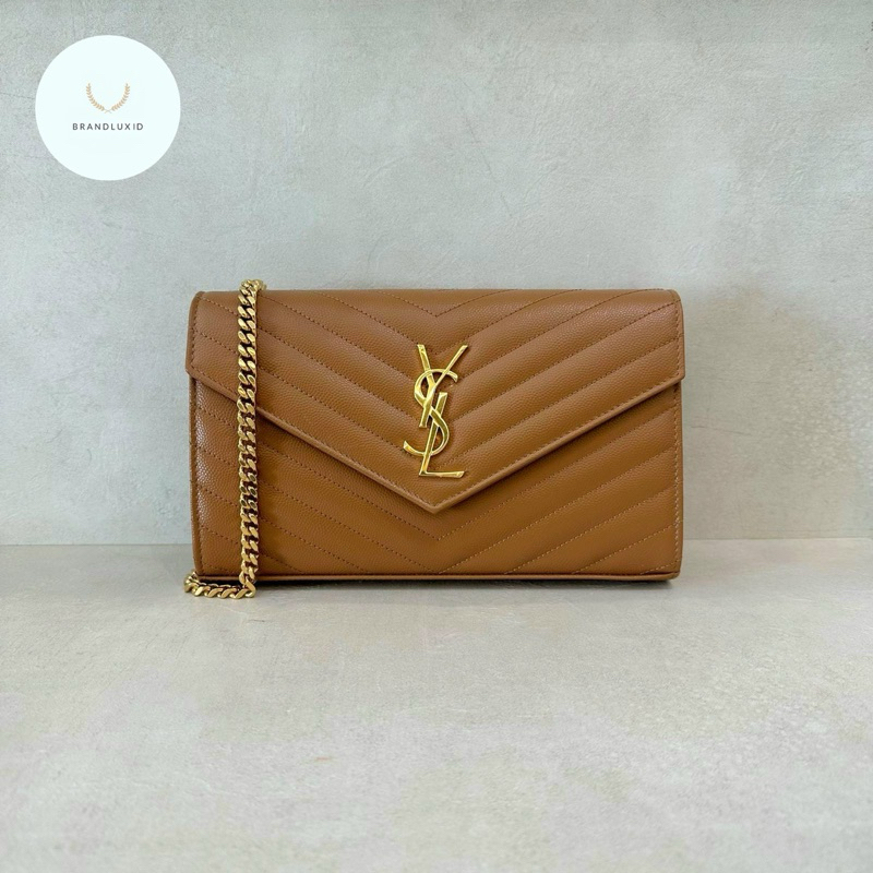 YSL WOC Wallet On Chain 22 cm  Dark Natural / Caramel & Grey (FOG)