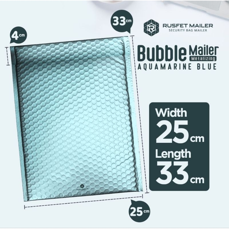 Amplop Plastik Bubble Mailer Envelope Bubble Mailer Metalizing Aquamarine Blue 25X33