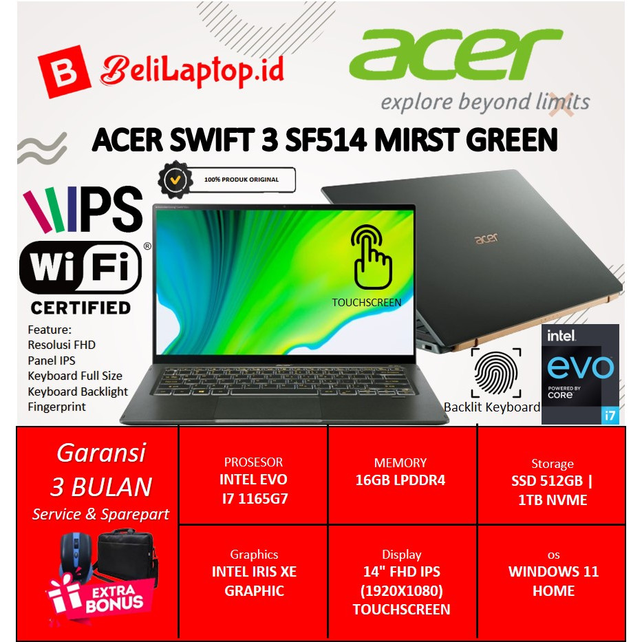 Acer Swift 3 SF514 INTEL EVO I7 1165G7 16GB 1TB 14.INC FHD TOUCHSCREEN