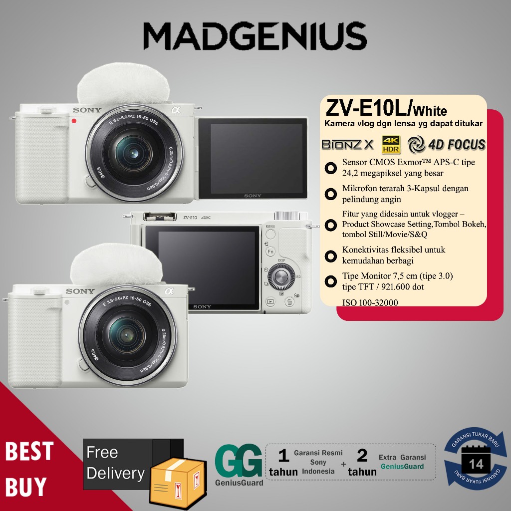 SONY Original Kamera Sony ZV-E10 White / Kamera Digital ZVE10 / Kamera vlog ZV E10 Kamera Mirrorless