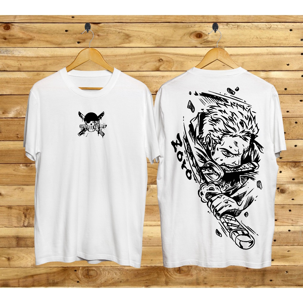 Kaos Zoro Siluet Putih One Piece  Tshirt Anime Jepang  Distro Pria