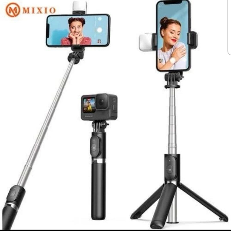 PRELOVED tongsis + tripod 3 in 1 untuk HP, ada lampu, remot bluetooth, selfie