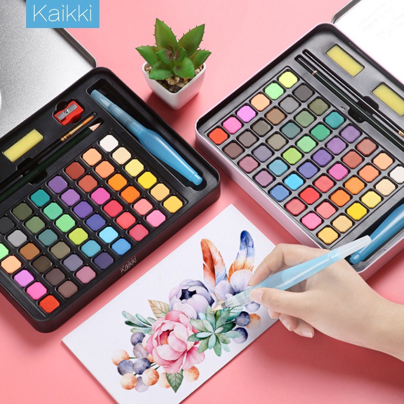 

ART V7V9 Kaikki cat air watercolor set 48 warna water color alat cat air lukis set termasuk kuas dan kertas gambar