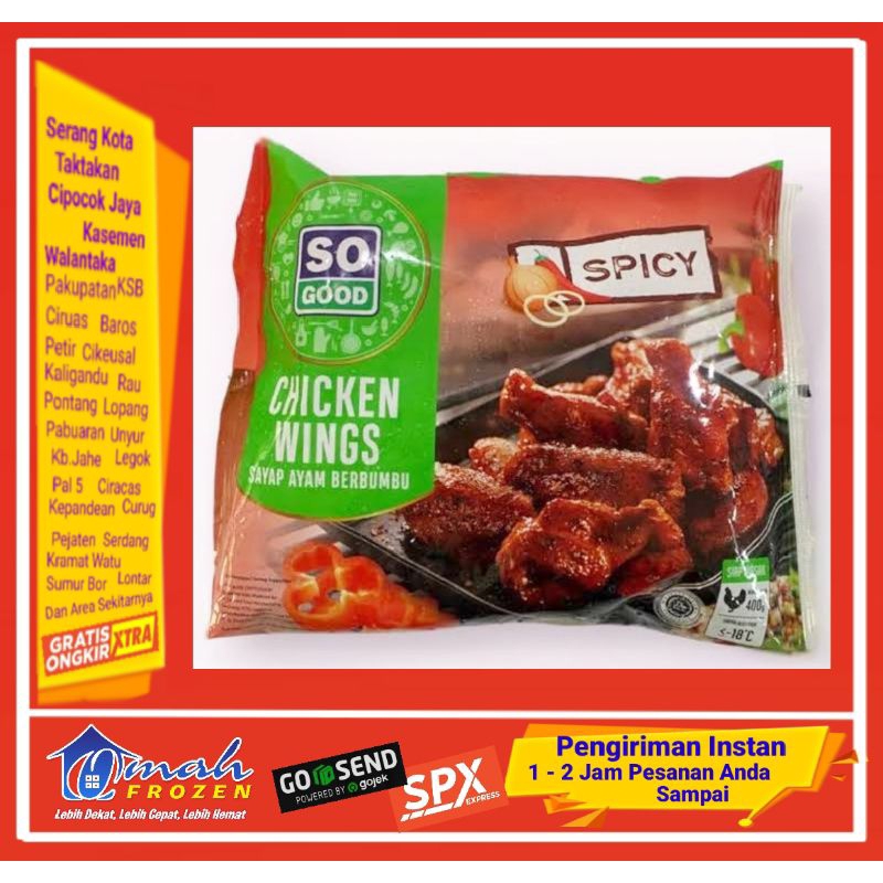 

Sayap Ayam, So Good Spicy wing 400g, Sayap ayam Pedas, Frozen Serang