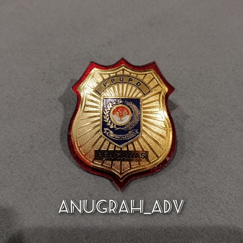 

pin PPUPD PENGAWAS kuningan sepuh emas lapis acrylic merah - magnet