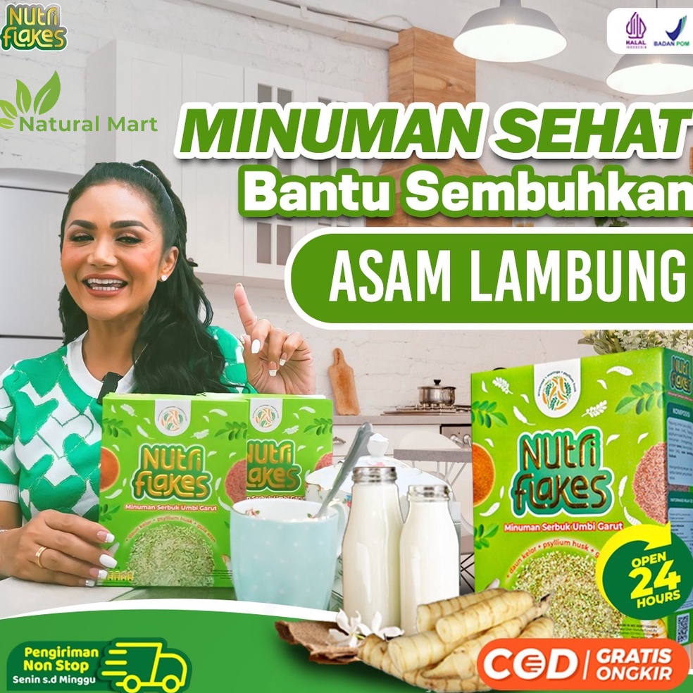 

huPromo Nutriflakes Original Minuman Umbi Garut Solusi Atasi Asam Lambung Maag Kronis Gerd Suplemen Makanan Diet Isi 28gr G8