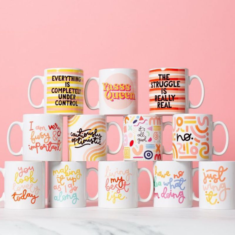 Mug custom satuan + dus polkadot warna warni