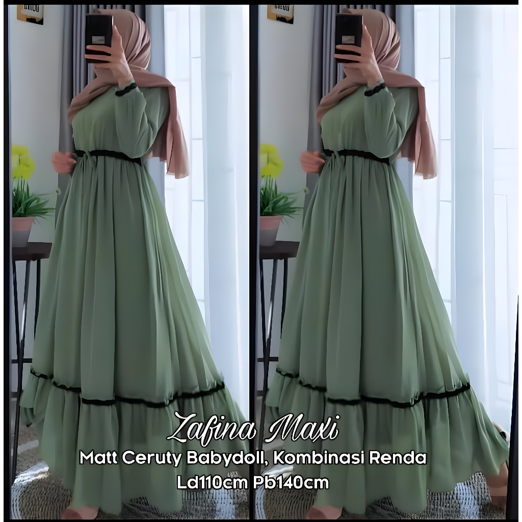 ELFA Dress Zafina Maxi Ceruty Babydoll Gamis modern Stylish dan Elegan All size