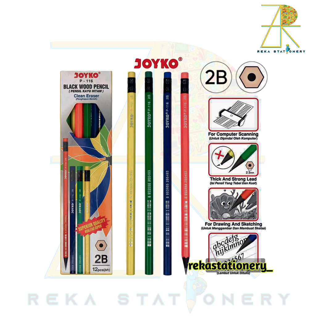 

Pensil 2B Joyko P-116 - 1 Pack Isi 12 Pcs, Ideal untuk Sekolah dan Kantor