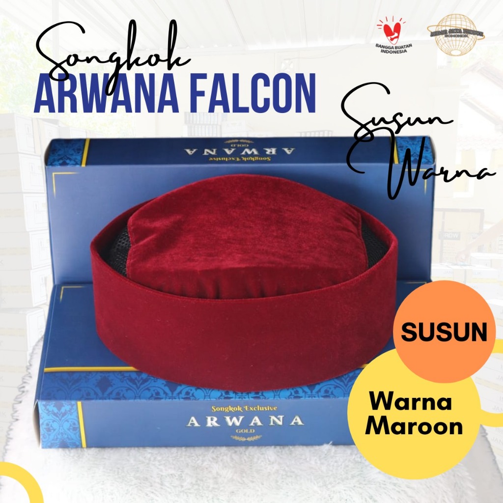 Peci susun ac merah maron, Peci songkok susun by arwana bahan crown ber ac