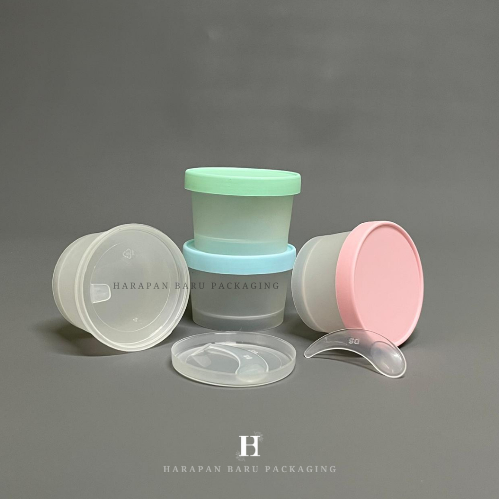 HB Pot Jar Kosmetik Cream Skincare 100ml Transparant Tutup Pastel + Lid & Spatula