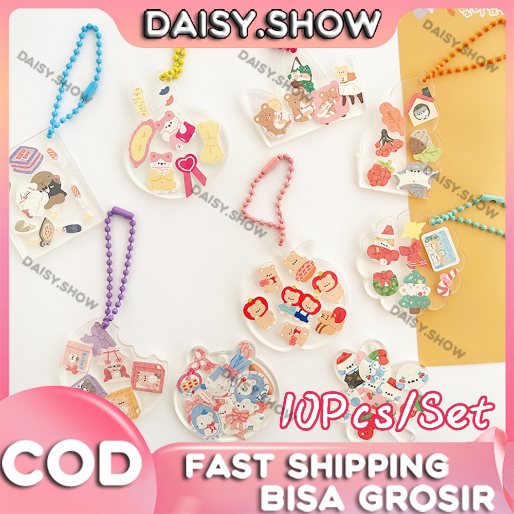 

10Pcs Gantungan kunci bahan akrilik transparan/Warna-warni（Dengan Tali Rantain）100 Lembar Pola acak