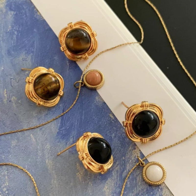 Anting Opal/Cat's eyes Batu Natural + 24K Gold Plated Good Design Korean Style Aksesoris Fashion