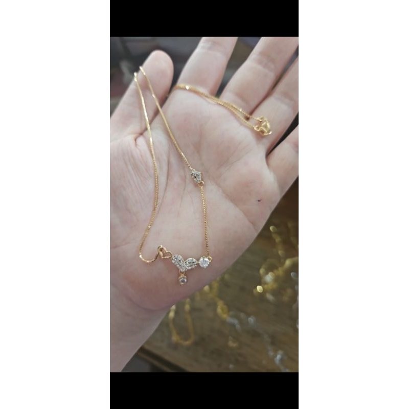 kalung love hati mata putih emas asli 420 9k murah tipis lucu diamond look