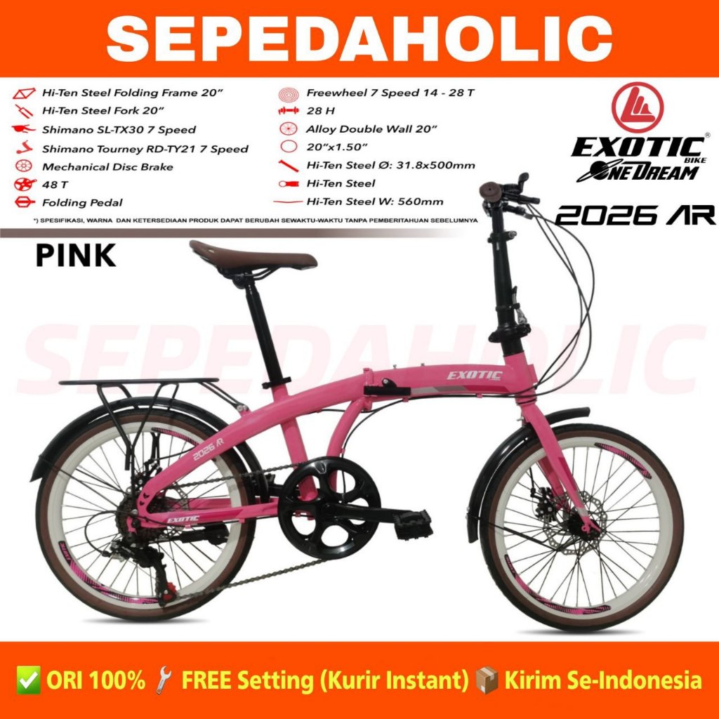 Sepeda Lipat EXOTIC 2026 AR BY PACIFIC Ukuran 20 Inch 7 Speed Rem Cakram Boncengan