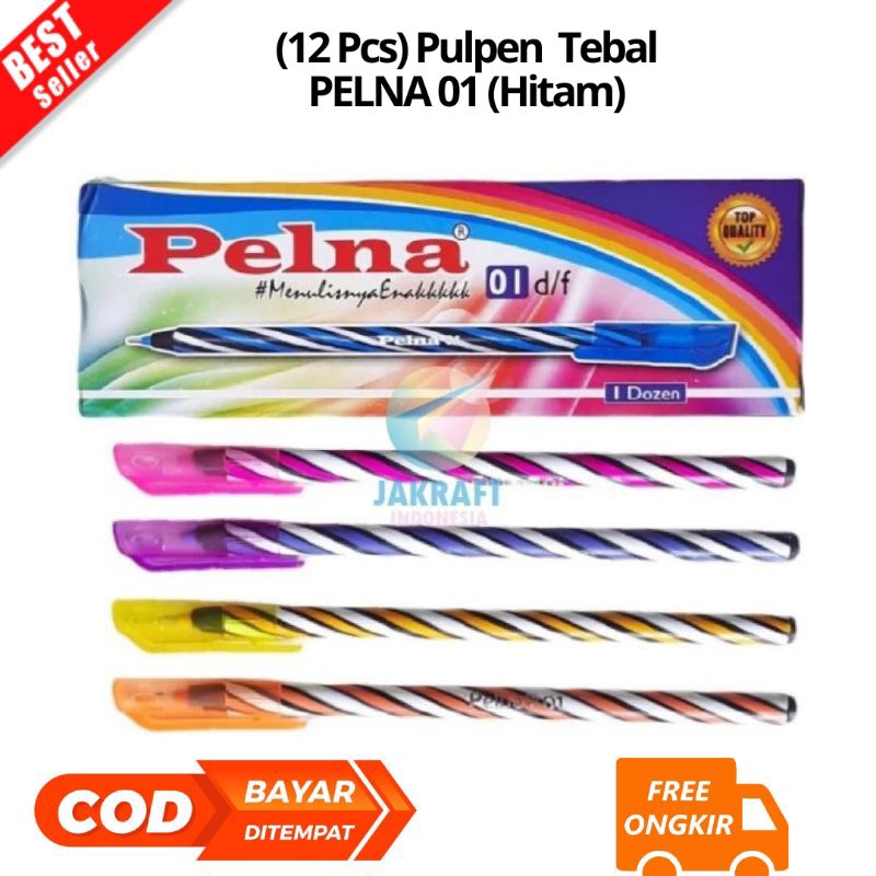 

(SLP) BAYAR DI TEMPAT (12 Pcs) Pulpen Bolpen Pen Murah Tebal PELNA 01 (Hitam / Black) Smooth Writing Souvenir Warna Warni Mirip Quantum
