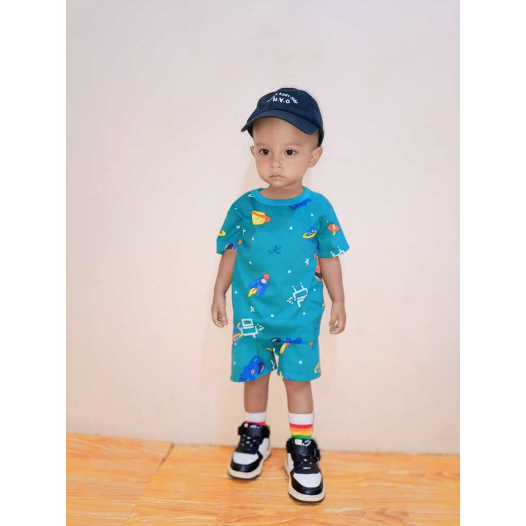 Setelan Pendek Anak Laki Laki Model Full Printing Bahan Katun Premium Brand Lokal Kelfi Fashion