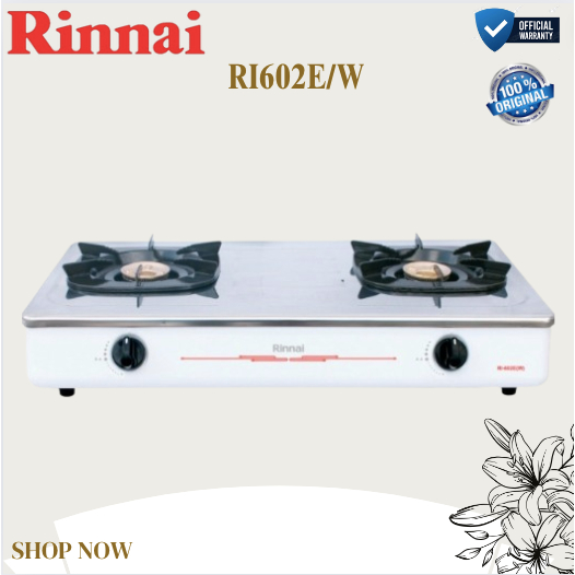 KOMPOR GAS RINNAI 2 TUNGKU RI 602E (W)/RI602E(W)/RI-602E(W)/RI602E/W/API EKONOMIS/ORIGINAL/GARANSI