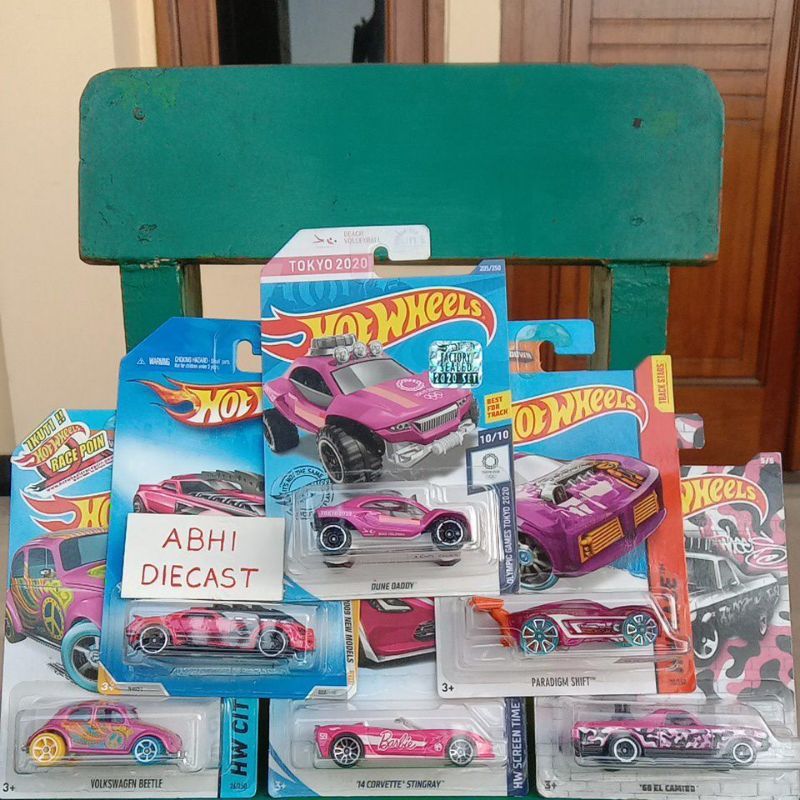 Hotwheels corvette stingray barbie pink paradigm shift barbaric pink hot wheels vw beetle dune daddy