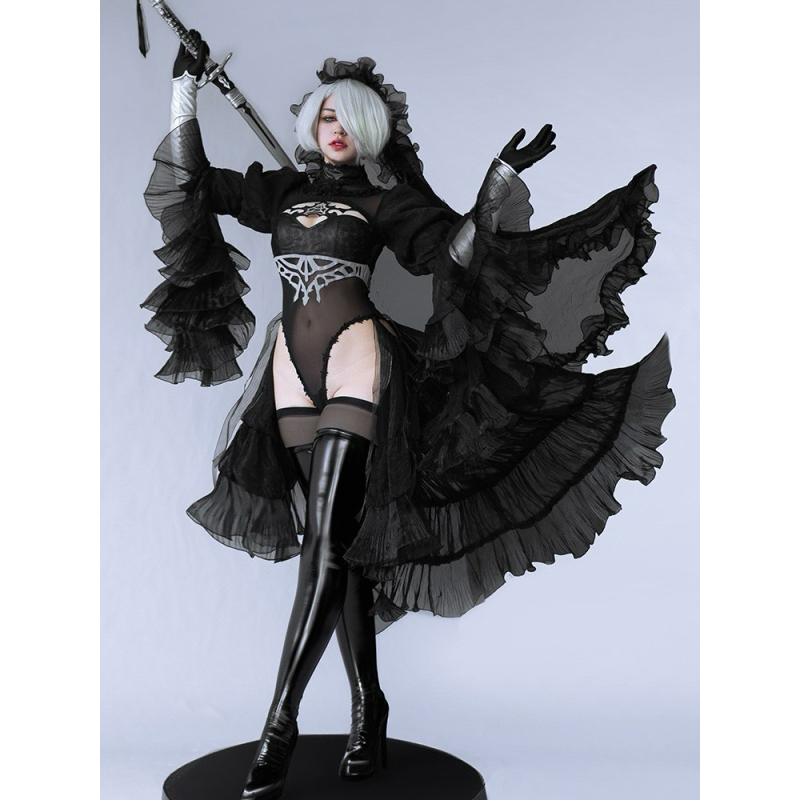 【Lolicos】Wedding Bride Nier Automata 2B Cosplay Costume Fullset Wig Game Kostum 2b NieR Dress