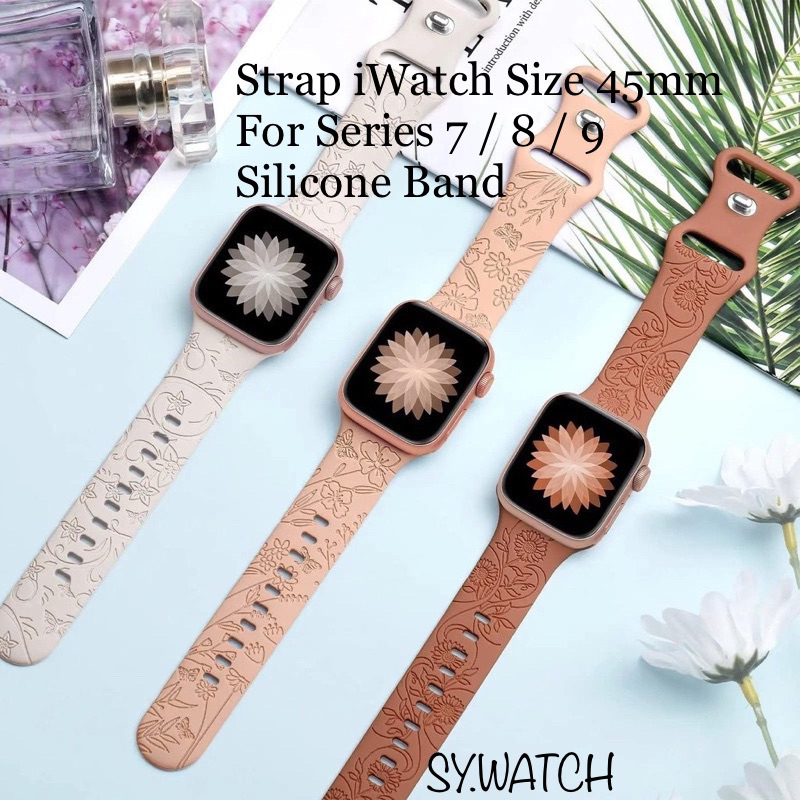 YSZ aple Watch Strap iWatch For Series 7 / 8 / 9 Size 45mm Soft Silicone Tali Jam Tangan Lentur Appl