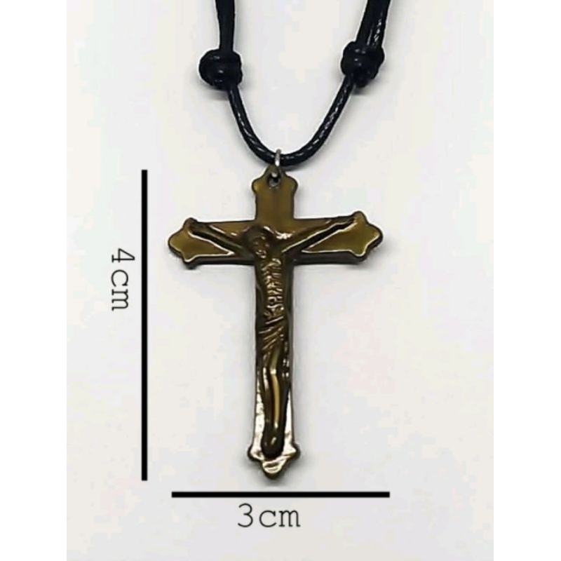 Kalung Salib Katolik Pria Tali Hitam / Kalung Salib Tali Korea