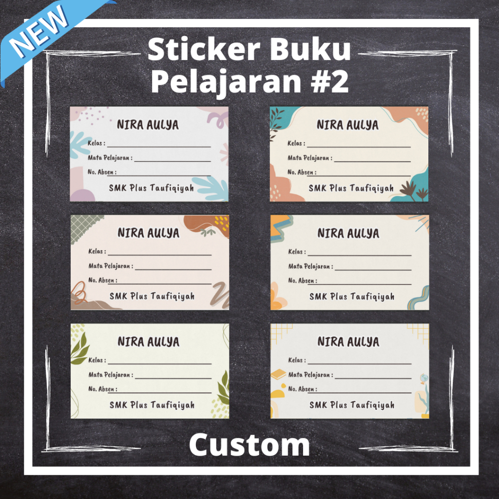 

STICKER/STIKER LABEL NAMA BUKU PELAJARAN COSTUM MURAH