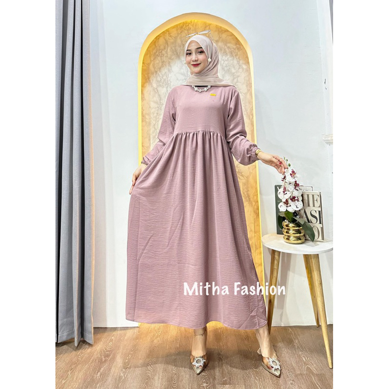 Dress Hana Midi Crinkle Airflow Premium Wanita / Hana Midi / Gamis Crinkle Airflow