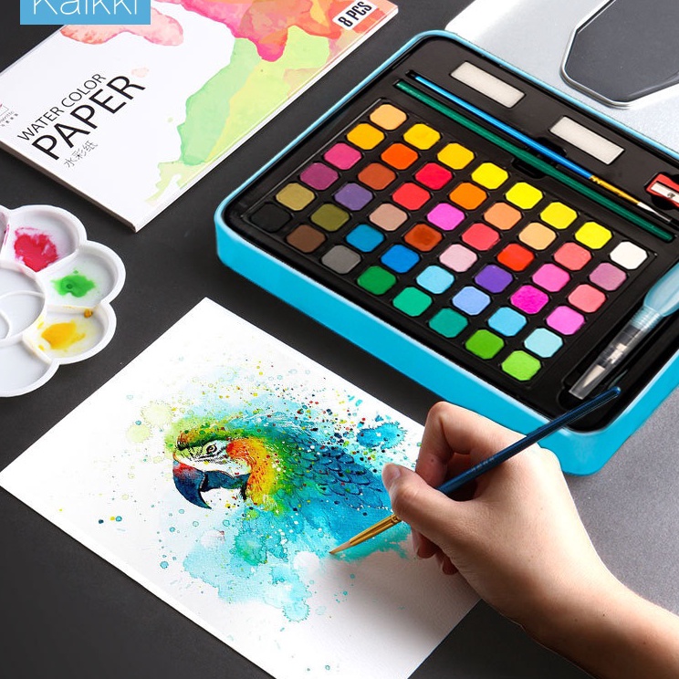 

Paling Hemat KAIKKI Watercolor paint set 3648 colors Cat air padat termasuk kuas dan kertas