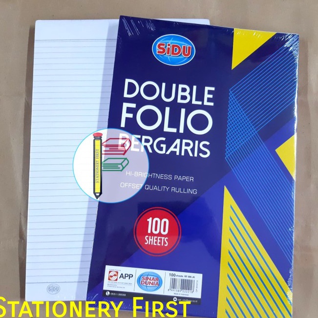 

Serbu Produk Kertas Double Folio Bergaris isi 1 Lembar SIDU Sinar Dunia