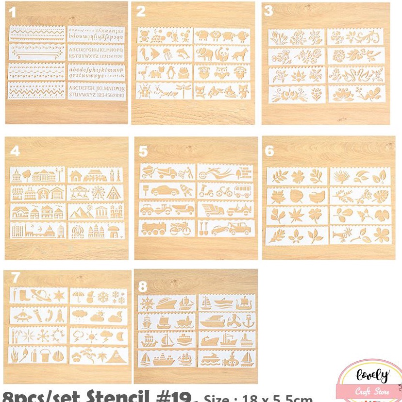 

Obral Berkualitas LovelyCraftStore 8pcsset Plastic Stencil S19 cetakan stensil lukis craft kue cake scrapbook