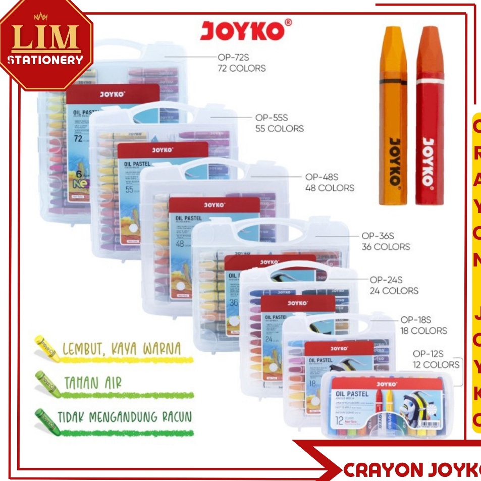 

Grosir Terlaris Crayon Warna Joyko Oil Pastel 12 18 24 36 48 55 72 Set