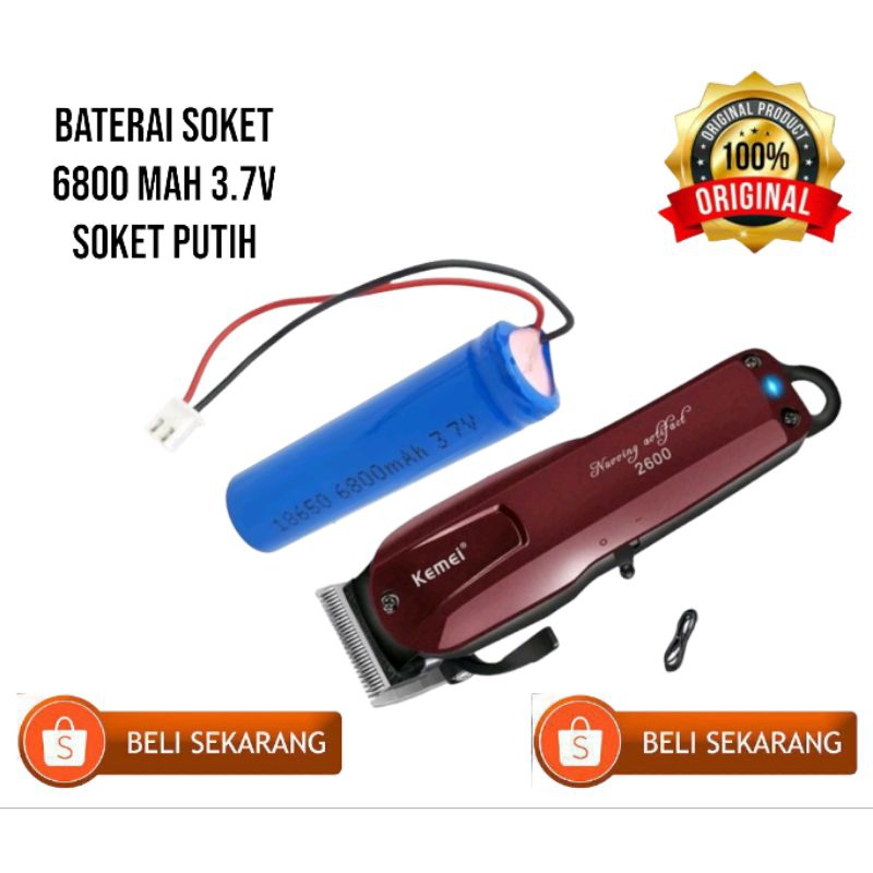 Baterai Mesin Cukur Rambut Kemei Km 2600 Soket Putih 6800 mah 3.7 V
