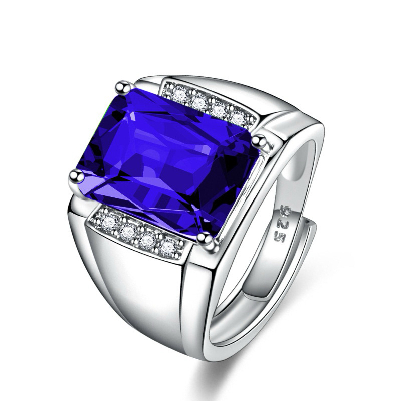Cincin Perak Simple Mewah Batu Green Emerald Purple Ametys Royal Blue Saphire
