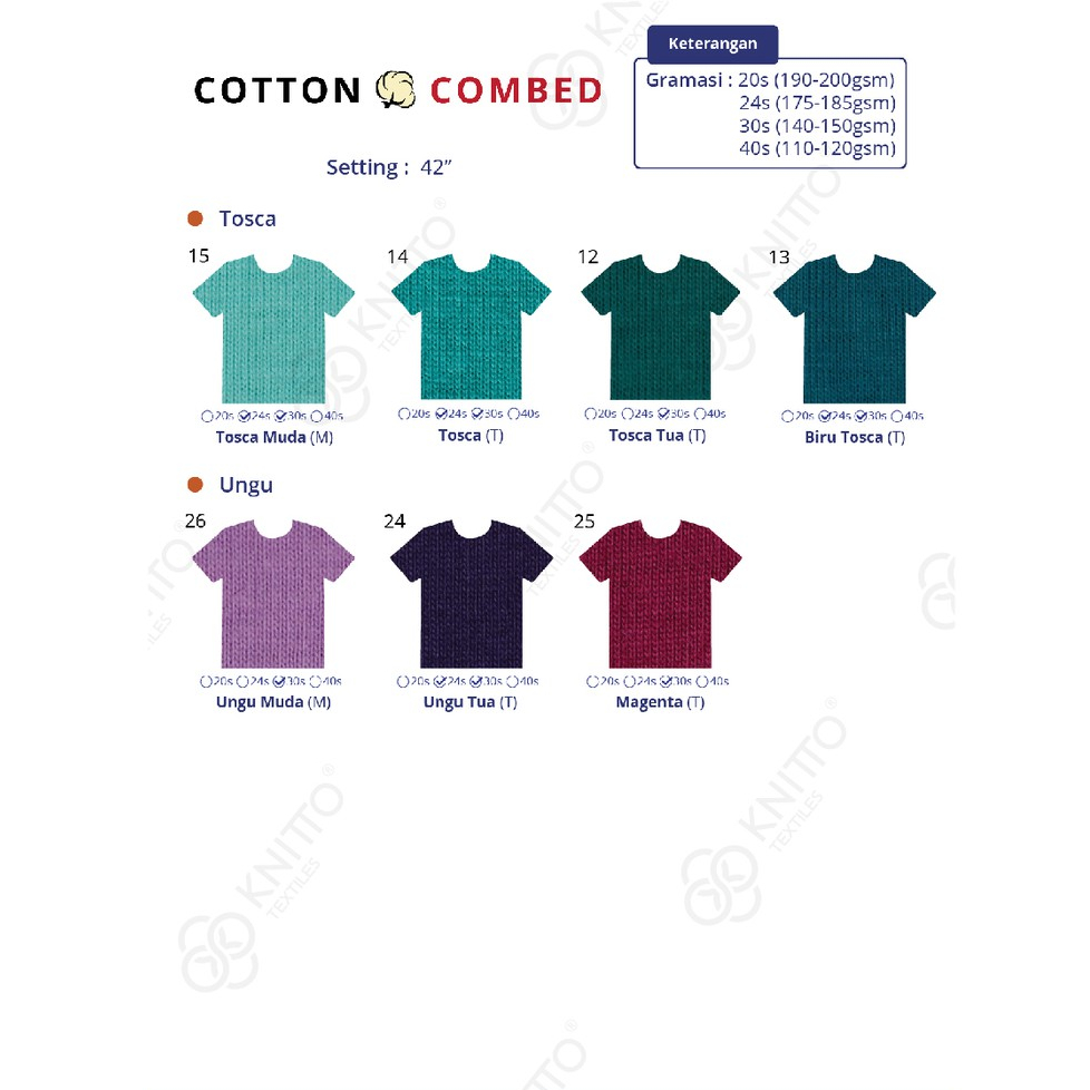 Hnna KATALOG WARNA KAIN COTTON COMBED KNITTO ( KATALOG BAHAN KAOS )