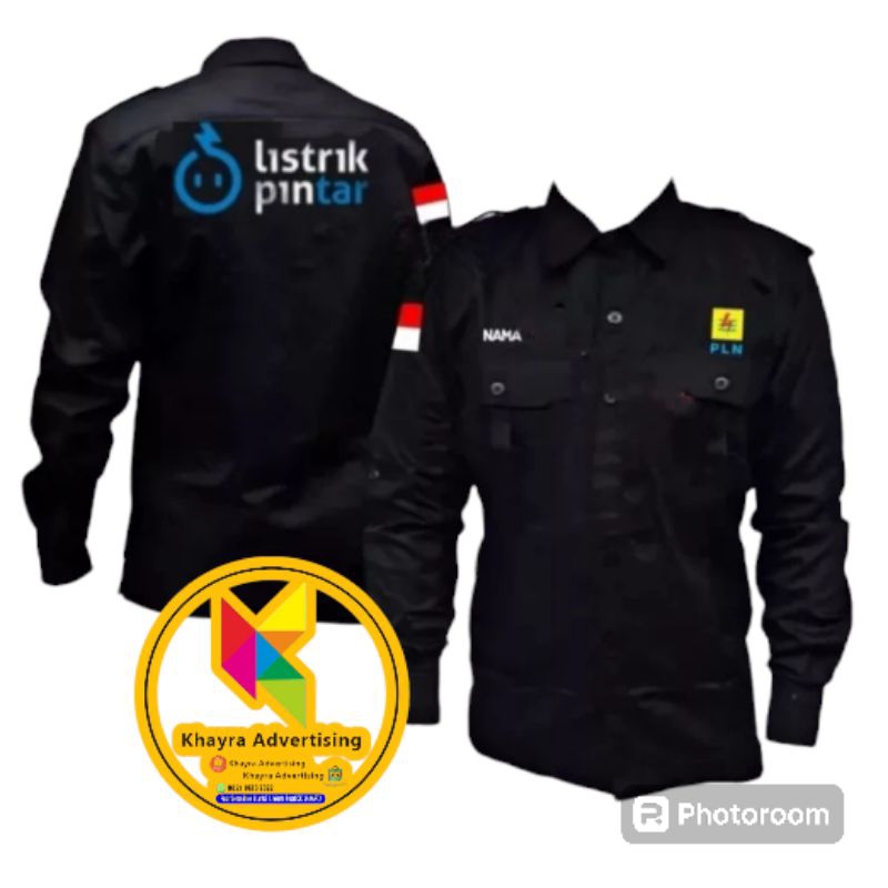 kemeja pln listrik pintar full bordir seragam pln listrik pintar full bordir baju hitam lengan panja